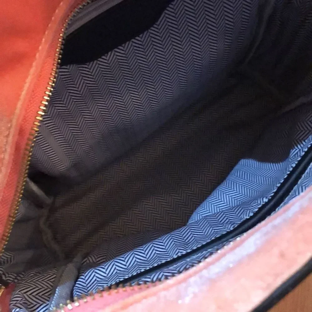 Peach velvet, backpack with black faux leather